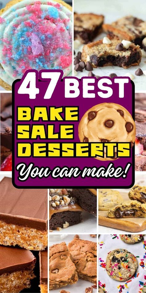 These bake sale dessert recipes are sure to be a hit. They’re easy to make and delicious! Easy Items For Bake Sale, Dessert Ideas For Selling, Successful Bake Sale, Easy Bake Sale Desserts, Baking Sale Ideas, Bake Goods For Bake Sale, Good Bake Sale Items, Popular Bake Sale Items, Dessert For Bake Sale