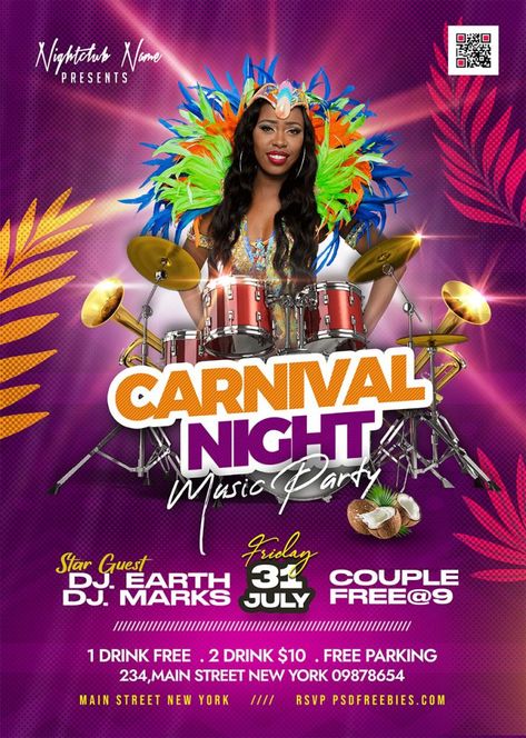 Carnival Event Party Flyer PSD Template – PSDFreebies.com Music Concert Poster, Carnival Flyer, Event Flyer Design, Carnival Event, Web Design Creative, Carnival Night, Carnival Design, Free Psd Flyer Templates, Carnival Posters