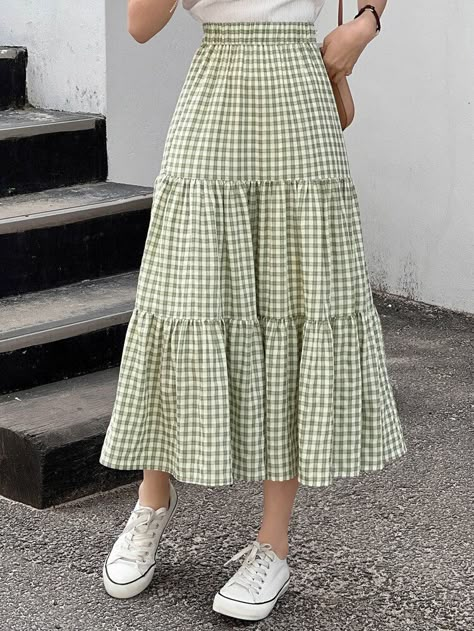 Rok Midi, Green Preppy, Diy Sy, Ruffle Hem Skirt, Women Bottoms, Hem Skirt, Modest Fashion Outfits, Looks Vintage, Trendy Dresses