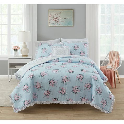 Simply Shabby Chic Reversible Sunbleached Floral 4-Piece Comforter Set + Decorative Pillow, Full/Queen, White Floral - Walmart.com - Walmart.com Shabby Chic Comforter, Chic Bouquet, Rose Comforter, Chic Dresser, Dec Pillows, Bouquet Rose, King Size Comforters, Simply Shabby Chic, Shabby Chic Bedding