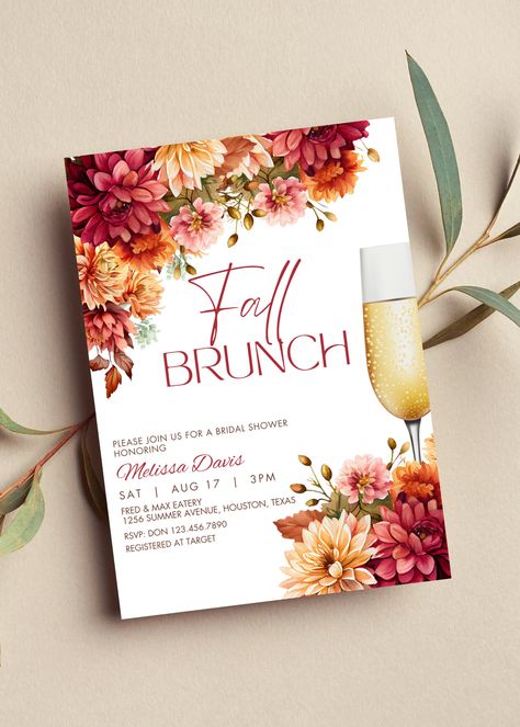 Fall Brunch Invitations, Fall Brunch Decorations Ideas, Bridal Shower October, November Bridal Shower Ideas, Fall Bridal Shower Themes, Fall Bridal Shower Decorations, Autumn Bridal Shower, Pink And Gold Invitations, Hawaiian Invitations