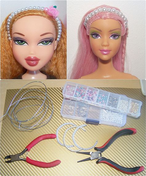 Tutorial - doll headbands by *Saffy*, via Flickr Nighty Nighty, Fairytopia Barbie, Barbie Jewerly, Barbie Head, How To Make Doll, Barbie Diy Accessories, Make Doll, Barbie Hairstyle, Accessoires Barbie