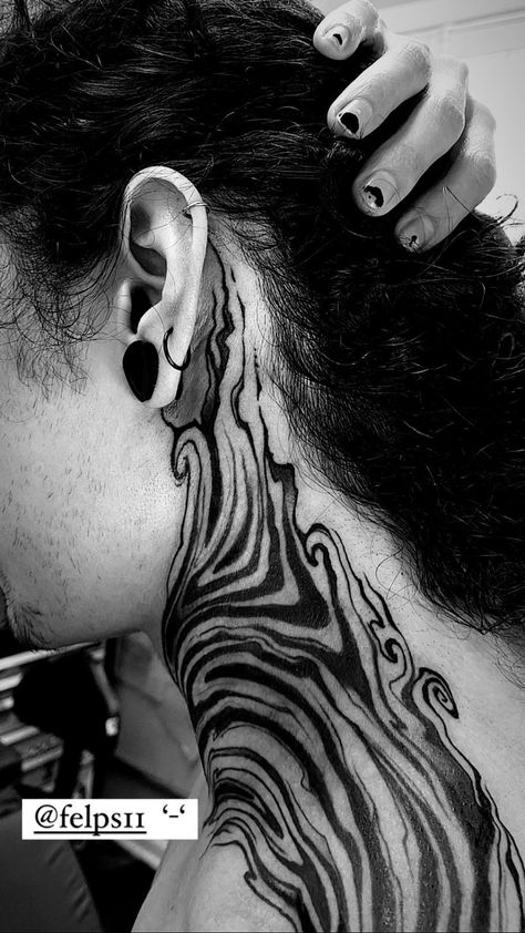 Abstract Neck Tattoo, Fluid Tattoo Design, Male Chest Tattoos, Fluid Tattoo, Swirly Tattoo, Lavender Tattoos, Swirl Tattoo, Spiral Tattoos, Tattoo 2024