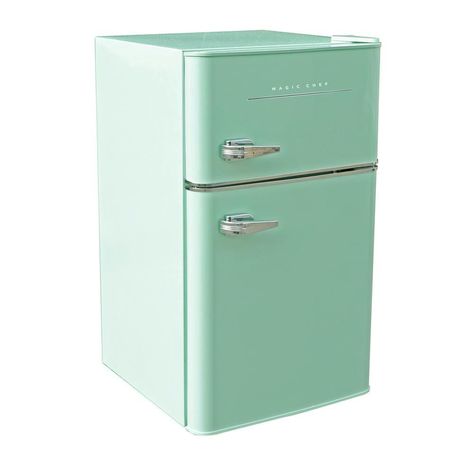 Retro 2-Door Mint Green Mini Fridge Vintage Mini Fridge, Retro Mini Fridge, Compact Fridge, Mini Refrigerator, Dorm Room Hacks, Retro Fridge, Retro 3, Magic Chef, Mini Fridges