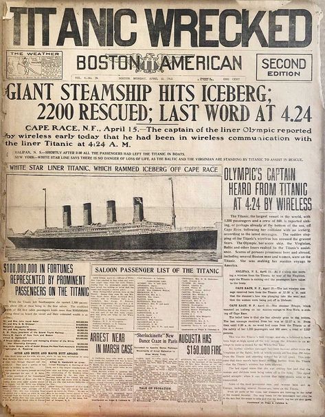 Titanic Newspaper Articles, Titanic Printable, Titanic Newspaper, Real Titanic Artifacts, Titanic Aesthetic, Titanic Wreck, Newspaper Background, Real Titanic, Titanic Sinking