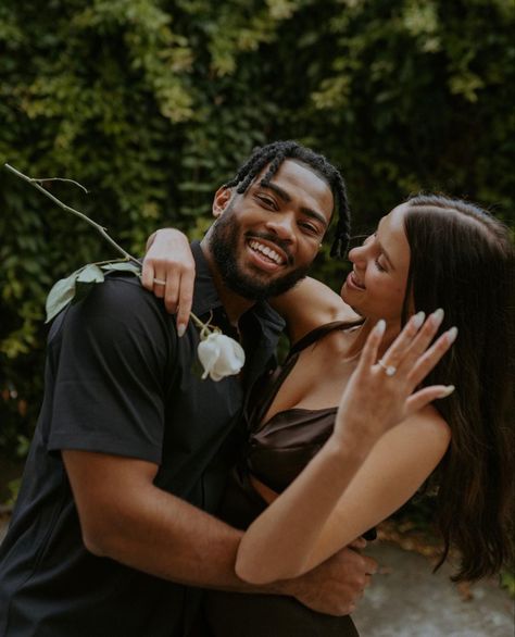 Interracial Couple Engagement Photos, Mixed Race Couple Aesthetic, Engagement Studio Photo, Heather Wedding, Black Man White Girl, Mixed Race Couple, Biracial Couples, Swirl Couples, Interracial Wedding