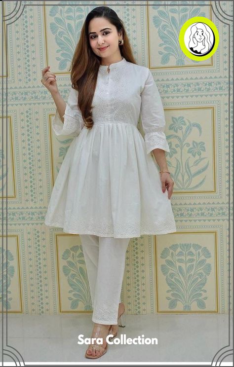 Top Kurti Neck and Sleeve Styles to Try Short Frock Suit, Cotton Tops Designs For Jeans, Pant Plazo Design, Tops Designs For Jeans, Neck Design Ideas, Plazo Design, Frock Suit, New Frock, Kurti Sleeves