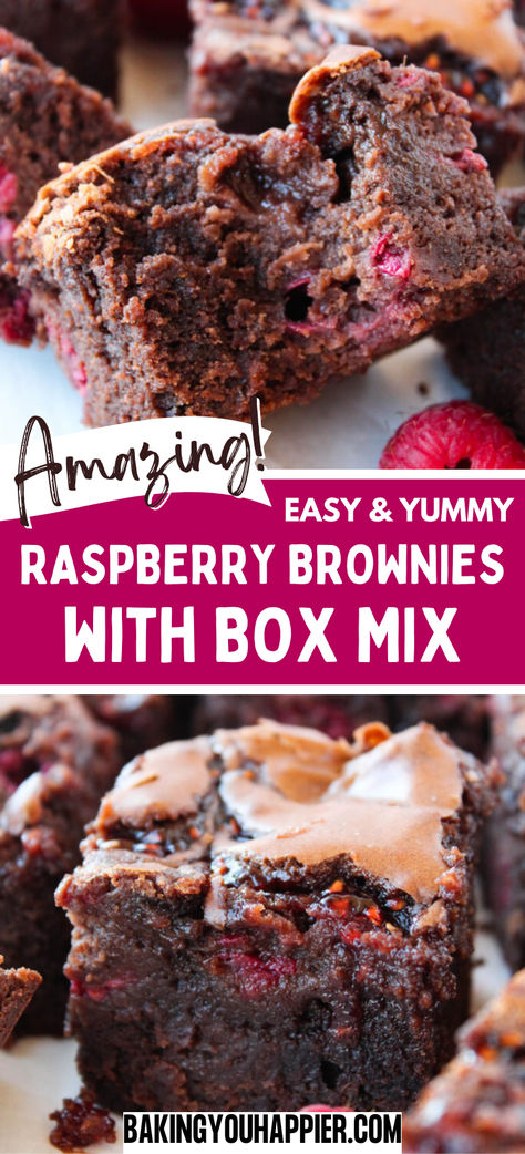 Raspberry Brownies, thick, fudgy, and decadent brownies that are quick and easy to make with raspberries, jam, and a box mix! Raspberry Recipes Easy, Raspberry Dessert Bars, Raspberry Desserts Easy, Decadent Brownies, Chocolate Raspberry Brownies, Brownie Mix Recipes, Brownie Recipes Healthy, Raspberry Brownies, Cake Mix Desserts