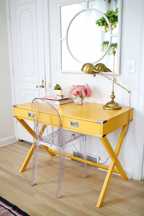 Yellow Desk, Campaign Desk, Funky House, Beautiful Desk, Yellow Room, Yellow Decor, Yellow Interior, Desk Areas, Yellow Bedroom