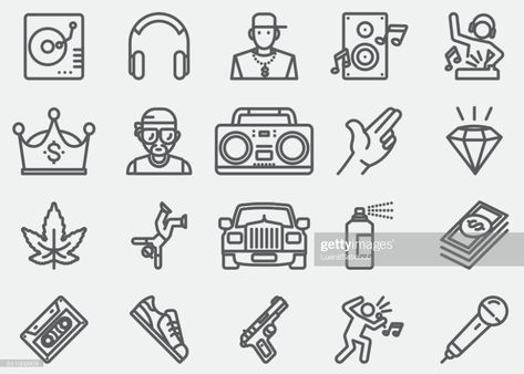 stock illustration : Rap And Hip-Hop Music Line Icons Recording Studio Desk, Music Line, Communication Illustration, 90s Aesthetics, Studio Desk, Hiphop Music, Tv Shopping, Photoshop Photos, Film Strip