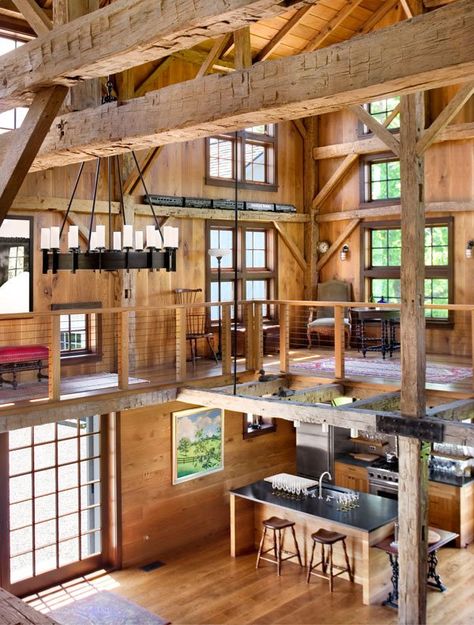 Have you ever dreamed of living in a rustic barn conversion with exposed trusses and beams, abundant wood, soaring ceilings and reclaimed materials? Tom Johnson, Exposed Trusses, Barn Living, Barn Interior, Converted Barn, Barn Renovation, Casa Country, Lots Of Windows, Timber House