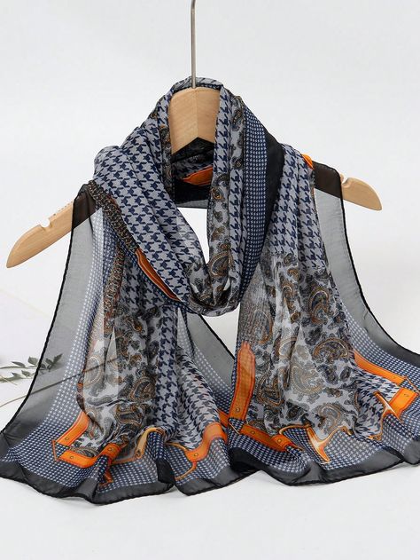 1 pièce Élégant foulard en chiffon pour femme, imprimé rétro bohème cachemire, mince et respirant, multifonctionnel, idéal pour le port extérieur au printemps, en été et en automne bleu orange Bohème   Polyester Carreau,Tribal Modèle rectangulaire  Printemps/automne Women Accessories, size features are:Bust: ,Length: ,Sleeve Length: Embroidery Scarf, Sparkly Skirt, Black And White Beach, Chiffon Shawl, Boho Paisley, Outfits New Year, Cable Knit Sweater Dress, Retro Bohemian, Bandana Hairstyles