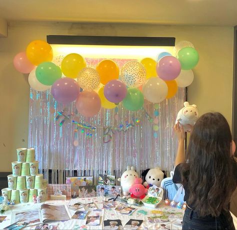 #aesthetic #txt #cafe #kpop #hueningkai Txt Birthday Party Ideas, Txt Birthday Party, Kpop Party Aesthetic, Kpop Birthday Aesthetic, Kpop Cafe Aesthetic, Kpop Themed Birthday Party, Decor Ulang Tahun, Kpop Cafe Event, Kpop Birthday Party Ideas