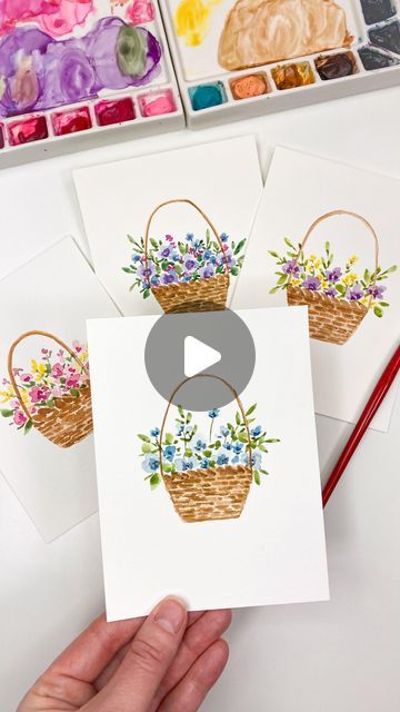 Shelly Cluff- Watercolor and Acrylic Artist on Instagram: "When I posted a poll asking which color you wanted to see, most of you were just upset with me for not offering ALL the colors 😂. I figured I’d make one tutorial showing the whole process of this cute spring floral basket and another showing just the flower portion for each basket.   Would you want to see that? Comment YES to let me know! 🙌  #watercolortutorial #easywatercolor #watercolorteacher #springflorals" Spring Watercolor Painting, Basket Watercolor, Learning Watercolor, Watercolor 101, Love Canvas Painting, Watercolor Videos, Watercolor Pencil Art, Watercolour Cards, Watercolour Ideas