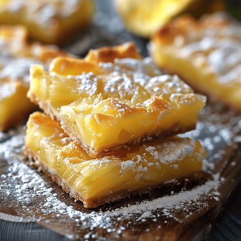 If you’re a fan of fruity desserts, prepare to be enchanted by these Pineapple Bliss Bars. Combining the zesty sweetness of pineapple with a creamy filling and a crumbly crust, ... Read more Pineapple Coconut Recipes, Pineapple Upside Down Bars, Fried Pineapple With Coconut Crust, Pineapple Bliss Bars, Pineapple Bliss Bars Recipe, Pineapple Tidbits Recipes, Pineapple Bars, Bliss Bars, Bliss Bar