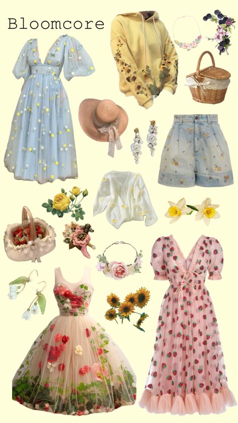 Flowercore Aesthetic Outfits, Bloom Core Aesthetic Outfits, Bloomcore Outfits Aesthetic, Bloom Core Outfits, Florist Outfit Aesthetic, Floral Clothes Aesthetic, Bloomcore Fashion, Flower Aesthetic Outfits, Florist Aesthetic Outfits