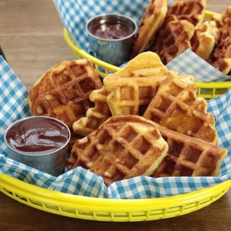 Chicken in a Waffle Recipe | Allrecipes Waffle Batter, French Toast Waffles, Frozen Chicken Nuggets, Baked Chicken Nuggets, Waffle Maker Recipes, Savory Waffles, Waffle Recipe, Waffles Maker, French Toast Easy