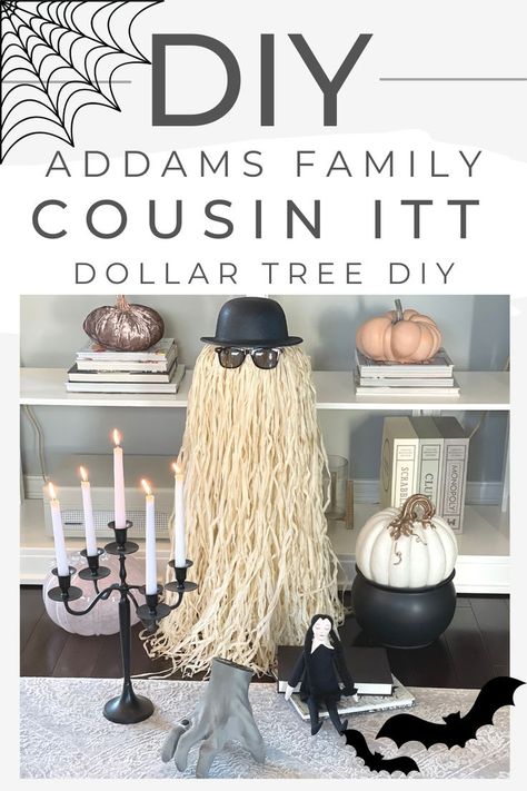 Cousin Itt from the Addams Family, how to make cousin it, cousin itt, cousin itt diy Adams Family House, Halloween Dollar Tree, Addams Family Theme Party, The Addams Family Halloween, Adams Family Halloween, Addams Family House, Cousin Itt, Addams Family Theme, Cousin It