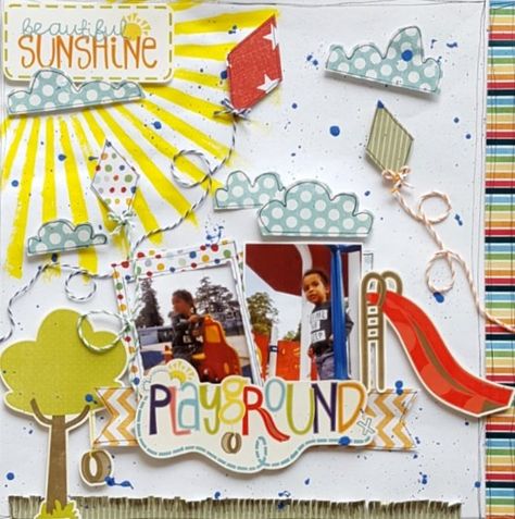 Playground+Fun - Scrapbook.com Central Park Scrapbook Layouts, Park Scrapbook Layouts, Amusement Park Scrapbook Pages, Trampoline Scrapbook Layout, Playground Scrapbook Pages, Playground Scrapbook Layouts, Fun In The Sun Scrapbook Layouts, Paper Piecing Scrapbooking, Handmade Project