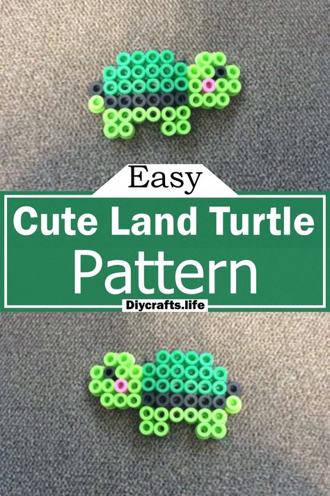 Turtle Perler Bead Pattern, Turtle Perler Beads, Land Turtle, Turtle Names, Melt Beads, Melt Beads Patterns, Turtle Habitat, Turtle Crafts, Bead Creations