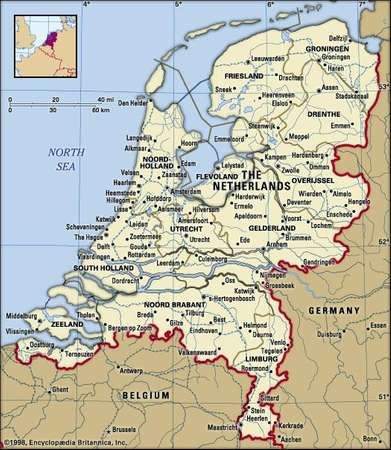 The Netherlands. Political map: boundaries, cities. Includes locator. Northwestern Europe, Holland Map, Regions Of The Philippines, Netherlands Map, South Holland, Geography Map, Netherlands Travel, Historical Maps, Australia Travel