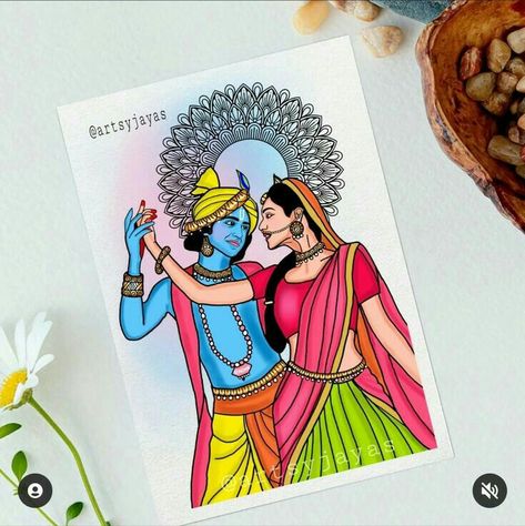 Radhakrishna Simple Drawing, Pencil Art Drawings Radha Krishna, Mandala Art Of Radha Krishna, Radha Drawing Sketch, Radha Krishna Aesthetic Sketch, Drawing Ideas Of Krishna, Radhe Krishna Painting Canvas Easy, Radhakrishna Painting Easy, Radhe Krishna Painting Easy