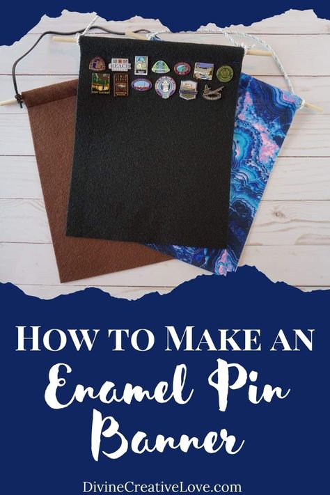 Make your own pin banner for your wall with this easy tutorial! #diy #pinbanner #homedecor . #Enamel_Pins_Diy #Kingdom_Bloggers #Pin_Banner #Teen_Ministry Kingdom Bloggers, Enamel Pins Diy, Make Your Own Pins, Enamel Pin Design, Pin Banner, Teen Ministry, Disney Diy Crafts, Enamel Pin Display, Pin Display