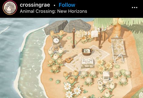 Acnh Beach Ideas, Acnh Tropicore, Acnh Springcore, Animal Crossing Music, Acnh Beach, Cottagecore Ideas, Cottagecore Animal Crossing, Animal Crossing Island Inspo, Acnh Cottagecore