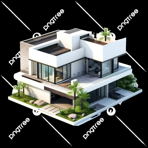 Isometric House Design, Architectural House Plans 3d, Modern Architecture House Drawing, House Model Architecture, 3d Isometric Building, Exterior Plants, Miniature Modern House Model, Isometric House, House Design 3d