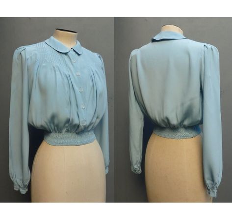 40s Blouse, 40s Outfits, 1940s Blouse, Sky Blue Colour, 1940s Woman, Collar Pin, Rayon Blouse, 40s Fashion, Most Beautiful Dresses