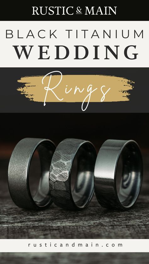 black-titanium-wedding-rings-rustic-and-main Men’s Wedding Rings Titanium, Mens Wedding Bands Titanium, Tux Colors, Mens Wedding Rings Black, Boho Glam Wedding, Black Wedding Ring, Mens Wedding Bands Black, Black Titanium Ring, Textured Wedding Band