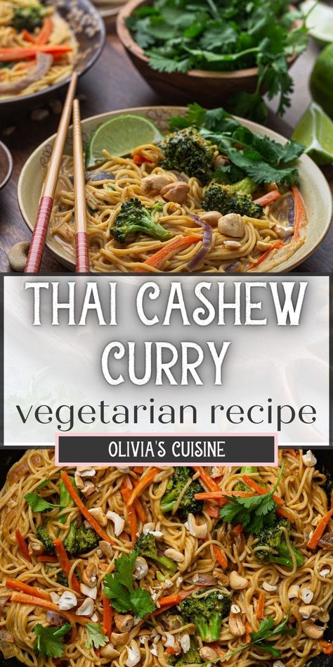 Curry Noodles Recipe, Coconut Curry Noodles, Vegan Thai Curry, Cashew Curry, Vegetarian Thai, Thai Sauce, Vegetarian Pasta Recipes, Curry Noodles, Meatless Monday Recipes