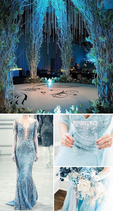 Very Light Blue Wedding Dress, Wedding Disney Decorations, Disney Debut Theme, Winter Theme Dress, Debut Blue Theme, Wedding Add Ons, Blue Theme Wedding Decoration, Disney Frozen Wedding, Frozen Theme Wedding