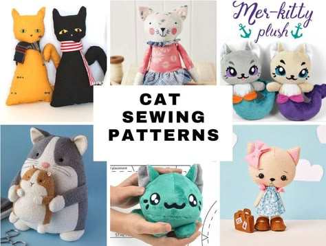 30+ Free Stuffed Cat Sewing Patterns - Adorable Plushies ⋆ Hello Sewing Upcycle Baby Clothes, Cute Plush Pattern, Cat Doll Pattern, Making Stuffed Animals, Sew Animals, Plush Pattern Free, Pin Cushion Ideas, Stuffed Animal Sewing Patterns, Upcycle Baby