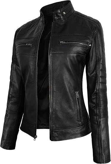 STOREJEES Cafe Racer Leather Jacket Women - Moto Biker Style Womens Leather Jacket Casual Fashion at Amazon Women's Coats Shop Racer Leather Jacket, Womens Leather Jacket, Cafe Racer Leather Jacket, Mens Leather Coats, Leather Jacket Women, Leather Coat Womens, Womens Black Leather Jacket, Cafe Racer Jacket, Black Leather Biker Jacket