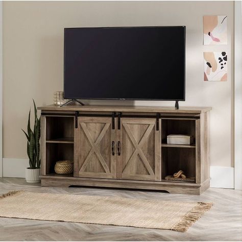 Barn Door Tv Console, Corner Tv Console, Barn Door Tv, Target Tv Stand, Barn Door Tv Stand, Farmhouse Tv Stand, Dining Room Sideboard, Barn Door Designs, Cabinet Fronts