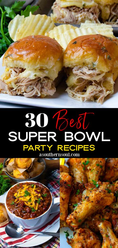 Super Bowl Dinner, Party Main Dish, Supper Bowl, Superbowl Food Appetizers, Super Bowl Menu, Easy Super Bowl, Superbowl Desserts, Super Bowl Recipes, Bowl Party Food