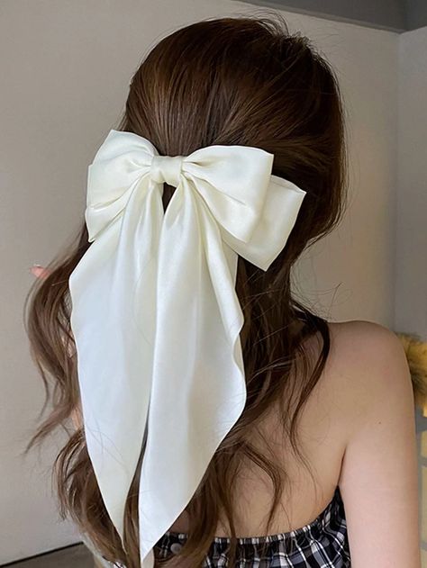 1pc White Bow Decor French Clip | SHEIN USA Princess Ponytail, Bow Hairstyles, Perfect Brunette, Red Hair Accessories, Color Quiz, Ponytail Clip, Long Hairstyle, Korean Hair, French Clip