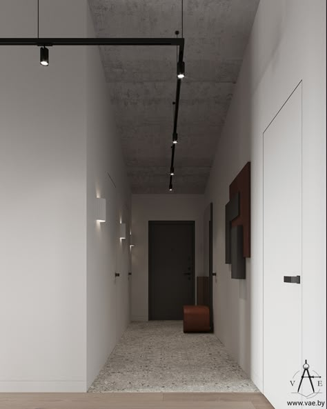 Industrial Hallway Lighting, Concrete Apartment, Living Room Lighting Design, Apartment Lighting, Ceiling Plan, Home Lighting Design, Diy Ceiling, Architecture Model House, Industrial Interiors