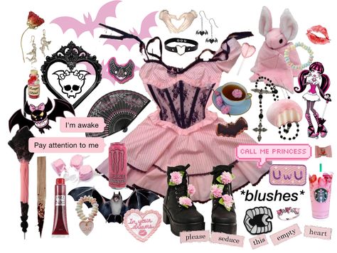 Kuromicore Outfits, Draculara Outfits Monster High, Draculaura Outfit Inspiration, Draculaura Clothes, Draculaura Inspired Outfits, Pink Goth Outfits, Monster High Inspired Outfits, Monster High Aesthetic Outfit, Draculaura Aesthetic Outfit