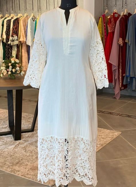 White Net Dress Design, White Net Kurti Designs, Chicken Suits Designs, Dress Desgines, Lace Suits, Shalwar Designs, White Kurtis, Lace Suit, Lace Dress Design