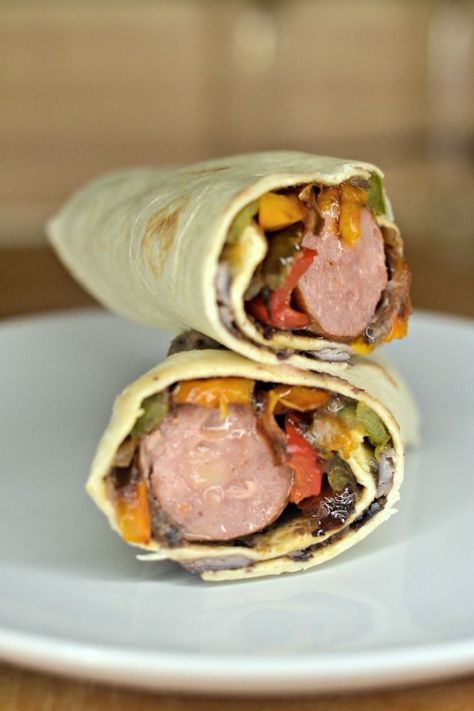 This Cheddar Sausage Wrap is a healthy lunch that can be made in less than 15 minutes, and can be made ahead of time and re-heated. It’s perfect. #food #lunchrecipe #sausage #recipe Easy Kielbasa Recipes, Wraps Recipes Easy, Bratwurst Recipes, Sausage Wrap, Fried Sausage, Kielbasa Recipes, Wrap Recipe, Not Surprised, Hot Dog Recipes