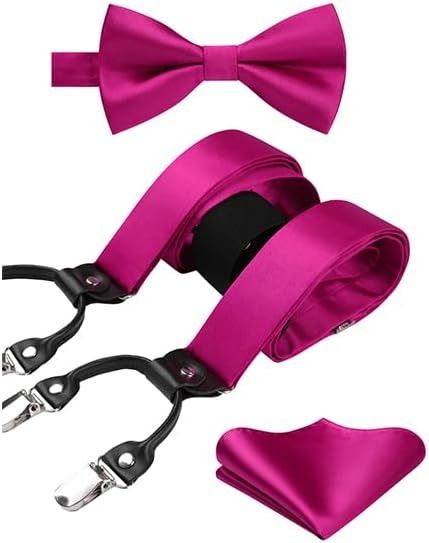 HISDERN Bow Tie and Suspenders for Men Suspender and Bowtie Handkerchief Set Adjustable Y Shape 6 Clips Wedding Brace, 1- Hot Pink, One Size : Amazon.ca: Clothing, Shoes & Accessories Pink Bowtie, Suspenders Men, Pink Bow Tie, Braces, Suspenders, Hot Pink, Shoe Accessories, Pink, Clothes