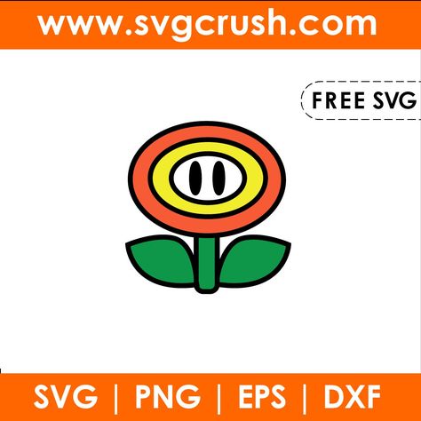 Super Mario Fire Flower Diy, Super Mario Graphics, Cricut Mario Projects, Super Mario Svg Free, Super Mario Cricut Projects, Mario Svg Free, Super Mario Fire Flower, Flower Svg Free, Super Mario Free