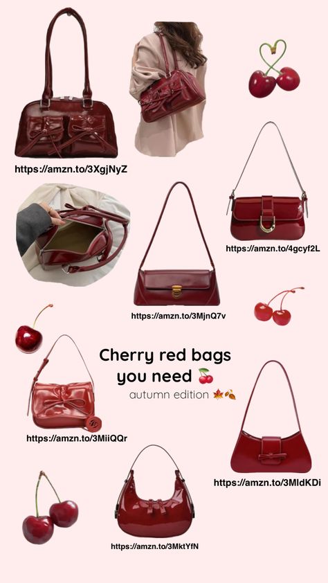 cherry red bags from amazon 🍒💗 Red Bag Style, Red Bag Outfit, Bag Outfit, Red Bag, Fits Clothes, What In My Bag, Red Purses, Diy Journal, Christmas Wishlist