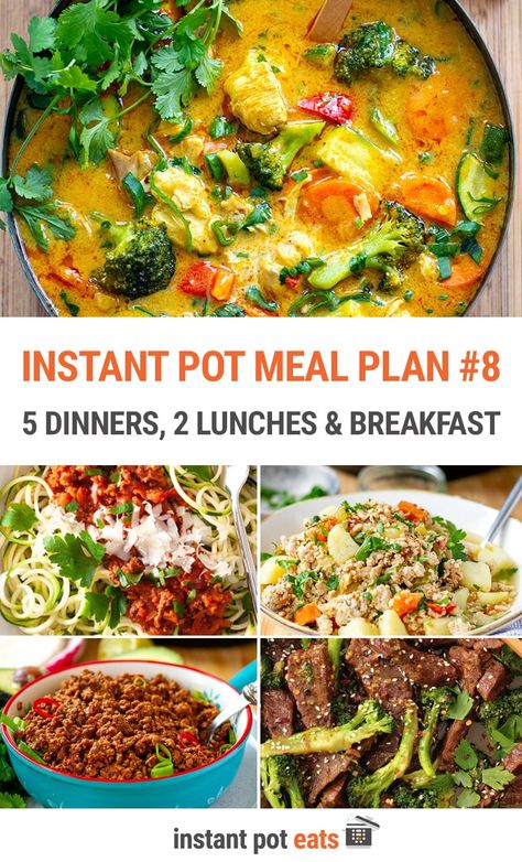 This Whole30 and Paleo-friendly Instant Pot meal plan features 5 dinner meals, 2 lunch-friendly dishes, and 1 breakfast, all made in your pressure cooker. You can do them all, pick and choose or use the recipes but swap out some of the ingredients such as meat or vegetables. | #whole30 @instantpoteats Instant Pot Meal Plan, Potted Beef, Dinner Meals, Instant Pot Pressure Cooker, Diet Keto, Dinner Dishes, Pressure Cooker Recipes, Roasted Sweet Potatoes, Whole 30 Recipes