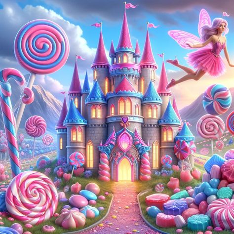 Candy Castle Candyland, Candy Village, Minecraft Concept Art, Candy Landscape, Minecraft Concept, Candy Kingdom, Cool Places To Travel, Candy Castle, Candy Rainbow