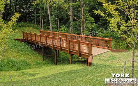 bridge from driveway to house | Residential Bridges - Vehicular & Pedestrian | York Bridge Concepts Bridge Backyard, Wooden Bridge Garden, Stream Bridge, Yard Bridge, Timber Bridge, Garden Bridge Design, Backyard Bridges, Outdoor Bridges, Bridge Ideas