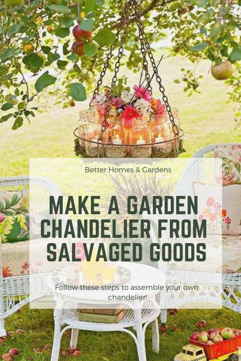 #DIY - make your own salvaged chandelier! #Garden #Chandelier #salavge #reuse #upcycle #recycle #makeyourown #gardendecor Outdoor Candle Chandelier, Garden Chandelier, Chandelier Ideas, Garden Globes, Outdoor Chandelier, Diy Chandelier, Candle Chandelier, Antique Chandelier, Chandelier Bedroom