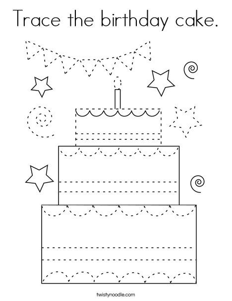 Trace the birthday cake Coloring Page - Twisty Noodle Birthday Cake Activity Preschool, Birthday Activity Preschool, Birthday Prek Activities, Birthday Lesson Plans Preschool, Birthday Activity Ideas For Kids, Preschool Birthday Activities, Birthday Worksheets For Kids, Birthday Cake Craft, Birthday Worksheet